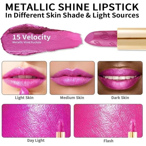 Oulac Women Metallic Shine Purple Pink High Impact Creamy Lipstick Velocity 15 - Picture 3 of 8